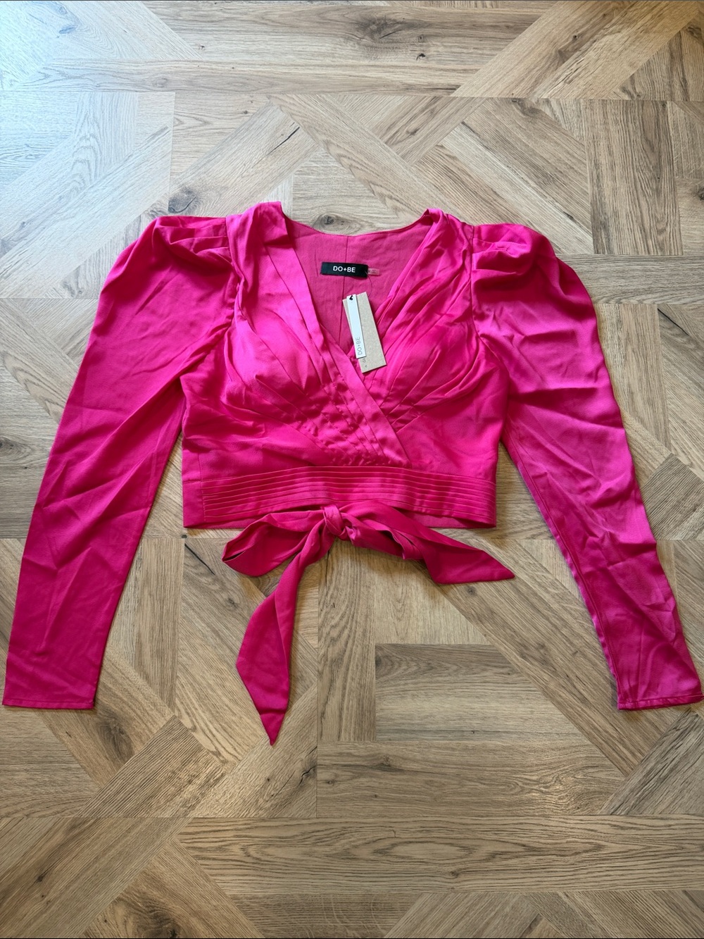 DO+BE Satin Fuchsia Wrap Tie Crop Top